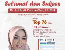 Dr. Sri Budi Cantika Raih Top 76 dari 100 Ilmuwan Dunia Bidang Theology